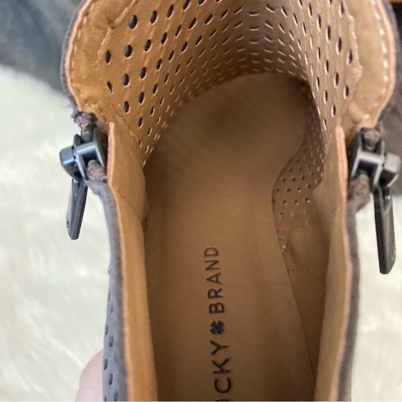 Lucky Brand Ankle Boots Basel Perforated US Size 8 Grey & Brown Heeled Booties - Picture 9 of 11